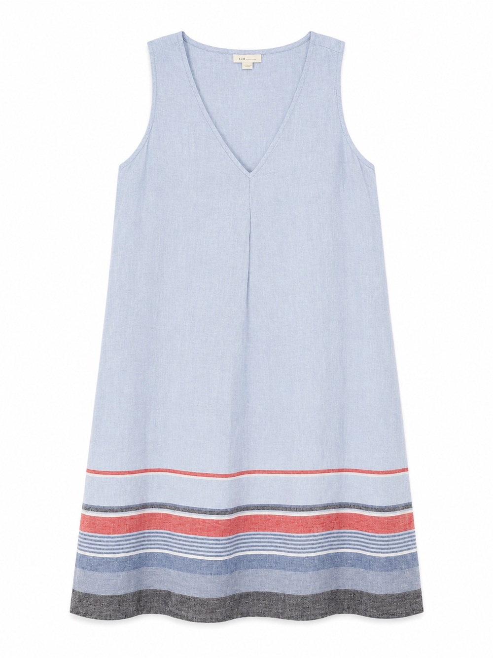 J Jill Love Linen Dress Petite Small Blue Sleeveless Stripe Hem 100% Linen - Picture 2 of 9